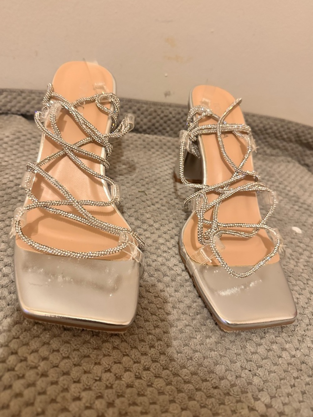 TOP Moda Silver Rhinestone Strappy Block Heels - Picture 4 of 9